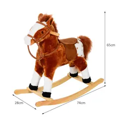 HOMCOM Baby Rocking Horse Plush Ride on Animals Rocker with Sound Handle Grip for kids 3-6 years - Brown - 3