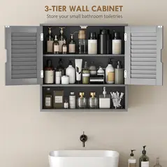 HOMCOM Bathroom Cabinet, Wall Mounted Storage Cabinet with Adjustable Shelves, 60 x 20 x 60 cm, Grey - 4