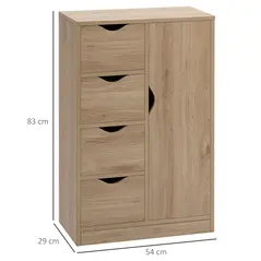 HOMCOM Bathroom Cabinet, Freestanding Storage Cabinet with 4 Drawers, Door Cupboard for Living Room, Kitchen, Bedroom, Natural - 3