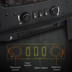 HOMCOM 900W/1800W Freestanding Electric Fireplace Room Heater w/ Adjustable Artificial Flame 3-Sided Tempered Glass Panels Safe Home Warmth Retro Faux Fire - 5