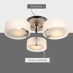 HOMCOM Acrylic Lamp Indoor 3 Light Pendant Chandelier Flush Mount Office Living Room Bedroom w/ Chrome Finish - 4