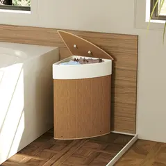HOMCOM Bamboo Laundry Basket with Lid, 55L Corner Laundry Hamper with Removable Washable Liner Bag, Bathroom Triangle Washing Basket, 35 x 35 x 60 cm, Brown - 8