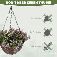 HOMCOM Artificial Flowers in Basket Set of 2, Artificial Hanging Baskets with 75 Leaves and 15 Flowers in Pot, Decorative Plant for Home Office Decor, Purple - 4