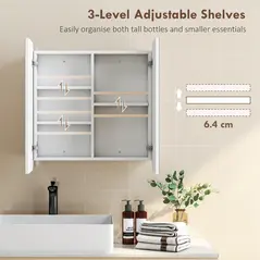 HOMCOM Arched Bathroom Mirror Cabinet with Adjustable Shelves - White - 6