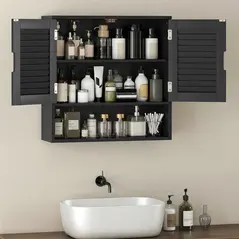 HOMCOM Bathroom Cabinet, Wall Mounted Storage Cabinet with Adjustable Shelves, 60 x 20 x 60 cm, Black - 7