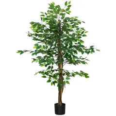 HOMCOM Artificial Ficus Tree, with Weighted Plant Pot - Green - 1