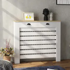 HOMCOM 95.5H x 111Wcm Radiator Cover, with Drawer - White - 9