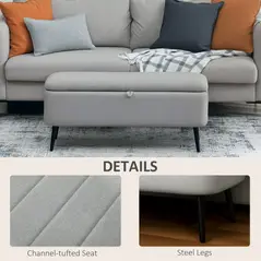 HOMCOM 92 x 31cm Linen-Look Storage Ottoman - Light Grey - 6