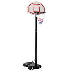 HOMCOM Basketball Hoop Outdoor, Portable Basketball Hoop and Stand with Weighted Base, Portable on Wheels, 1.55-2.1m, for Teens, Juniors, Adults, White - 1