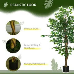 HOMCOM Artificial Ficus Tree, with Weighted Plant Pot - Green - 4