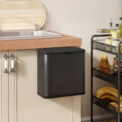 HOMCOM 8L Hanging Kitchen Bin, Rubbish bin with Lid and Removable Inner Bucket for Kitchen Cabinet Door, Under Sink, Office - 2