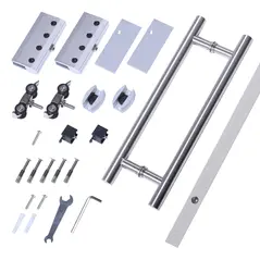 HOMCOM 90cm Modern Sliding Door Set Kit w/ Frosted Glass Door Aluminium Rail Opaque Home Decoration DIY Office Style - 4