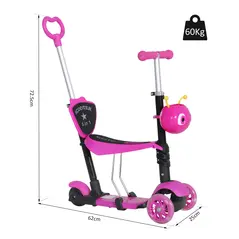 HOMCOM Adjustable Kids Toddler Scooter, with Removable Seat, Back Handle, Pink - 3