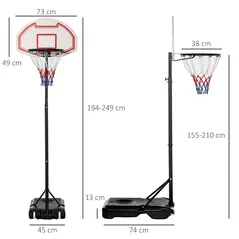 HOMCOM Basketball Hoop Outdoor, Portable Basketball Hoop and Stand with Weighted Base, Portable on Wheels, 1.55-2.1m, for Teens, Juniors, Adults, White - 3