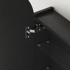 HOMCOM Arched Bathroom Mirror Cabinet with Adjustable Glass Shelves - Black - 9