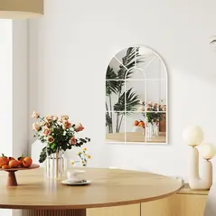 HOMCOM 90 X 61cm Arched Grid Mirror - White - 8