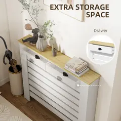 HOMCOM 95.5H x 111Wcm Radiator Cover, with Drawer - White - 6