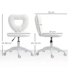HOMCOM Armless Heart Computer Desk Chair, Teddy Fleece Swivel Office Chair, Makeup Vanity Chair with Height Adjustable, Wheels, for Home Study Bedroom, White - 3