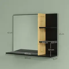 HOMCOM Bamboo Panel Bathroom Mirror, with Shelves - 3