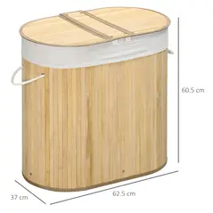 HOMCOM Bamboo Laundry Basket with Lid, 100 Litres Laundry Hamper with 2 Sections, Removable Washable Lining, Washing Baskets, 62.5 x 37 x 60.5cm, Natural - 3