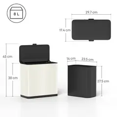 HOMCOM 8L Hanging Kitchen Bin, Rubbish bin with Lid and Removable Inner Bucket for Kitchen Cabinet Door, Under Sink, Office - 3