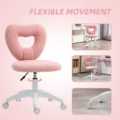 HOMCOM Armless Heart Computer Desk Chair, Teddy Fleece Swivel Office Chair, Makeup Vanity Chair with Height Adjustable, Wheels, for Home Study Bedroom, Pink - 6