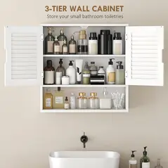 HOMCOM Bathroom Cabinet, Wall Mounted Storage Cabinet with Adjustable Shelves, 60 x 20 x 60 cm, White - 4