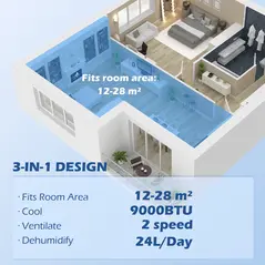 HOMCOM 9,000 BTU Mobile Air Conditioner for Room up to 28m², with Dehumidifier, 24H Timer, Wheels, Window Mount Kit - 4