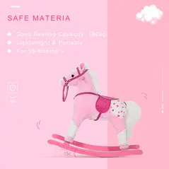 HOMCOM Baby Rocking Horse Plush Ride on Animals Rocker with Sound Handle Grip for Kids 3-6 Years - Pink - 4