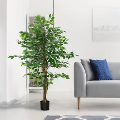HOMCOM Artificial Ficus Tree, with Weighted Plant Pot - Green - 6