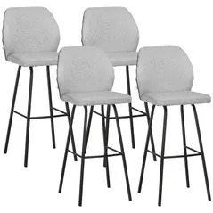 HOMCOM Bar Stools Set of 4, Linen-Touch Upholstered Bar Chairs, Kitchen Stools with Backs and Steel Legs for Dining Room, Light Grey - 1