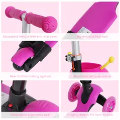 HOMCOM Adjustable Kids Toddler Scooter, with Removable Seat, Back Handle, Pink - 7