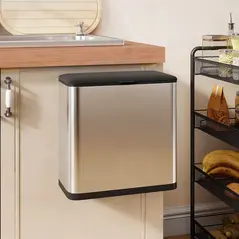 HOMCOM 8L Hanging Kitchen Bin, Rubbish bin with Lid and Removable Inner Bucket for Under Cabinet Door, Under Sink, Office - 2