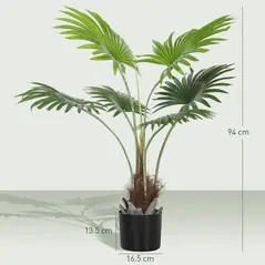 HOMCOM 94cm Artificial Palm Tree, Decorative Artificial Plant with Lifelike PEVA Leaves and Coconut Coir, Fake Tree with Plastic Pot and Flocking for Home Office Decor, Green - 3