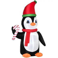 HOMCOM 8ft Inflatable Christmas Penguin Holding Candy Cane Blow Up Outdoor Decoration with LED Lights for Holiday - 1