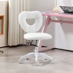 HOMCOM Armless Heart Computer Desk Chair, Teddy Fleece Swivel Office Chair, Makeup Vanity Chair with Height Adjustable, Wheels, for Home Study Bedroom, White - 2