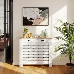 HOMCOM 95.5H x 111Wcm Radiator Cover, with Drawer - White - 8