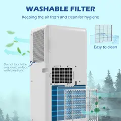 HOMCOM 9,000 BTU Mobile Air Conditioner for Room up to 28m², with Dehumidifier, 24H Timer, Wheels, Window Mount Kit - 6