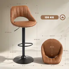 HOMCOM Bar Stools Set of 2, PU Leather Swivel Barstools with Backrest and Footrest for Kitchen, Counter, Breakfast Bar, Brown - 3