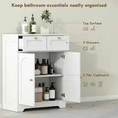 HOMCOM Bathroom Floor Cabinet with 2 Drawers - White - 4