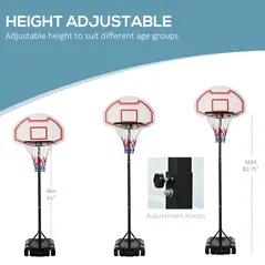 HOMCOM Basketball Hoop Outdoor, Portable Basketball Hoop and Stand with Weighted Base, Portable on Wheels, 1.55-2.1m, for Teens, Juniors, Adults, White - 4