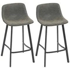 HOMCOM Bar Stools Set of 2, PU Leather Dining Stools with Backrest, Footrest, for Kitchen, Counter, Breakfast Bar, Grey - 1