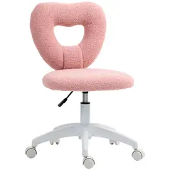 HOMCOM Armless Heart Computer Desk Chair, Teddy Fleece Swivel Office Chair, Makeup Vanity Chair with Height Adjustable, Wheels, for Home Study Bedroom, Pink - 1
