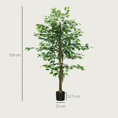 HOMCOM Artificial Ficus Tree, with Weighted Plant Pot - Green - 3
