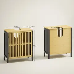 HOMCOM Bamboo-Blend Retro Cut-Out Under Sink Cabinet - 3