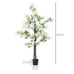 HOMCOM Artificial Plants Honeysuckle Flower in Pot Fake Plants with Curved Boots for Indoor Outdoor 15x15x150cm Set of 2 White - 3