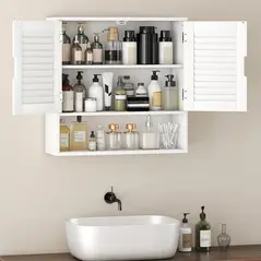 HOMCOM Bathroom Cabinet, Wall Mounted Storage Cabinet with Adjustable Shelves, 60 x 20 x 60 cm, White - 7