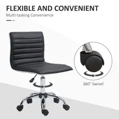 HOMCOM Armless Task Desk Chair, Swivel Office Chair with Faux Leather, Adjustable Seat Height, Chrome Base, Wheels for Home, Black - 6