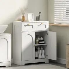 HOMCOM Bathroom Floor Cabinet with 2 Drawers - White - 2
