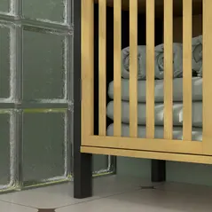 HOMCOM Bamboo-Blend Retro Cut-Out Under Sink Cabinet - 9